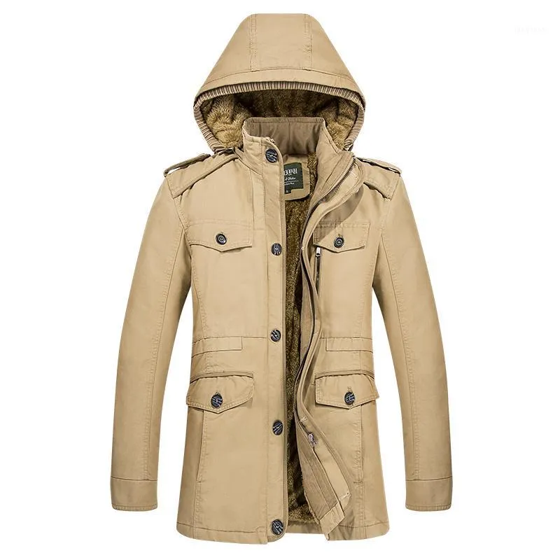 Mäns Trench Coats Partihandel - Hooded Coat Män Klippor Lång Jackor Parka Bomull Tjock Fleece Vinter Mens Overcoat Casual Male Windbreaker M-6X