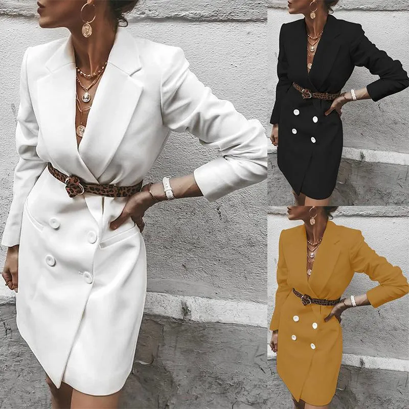 Autumn Winter Suit Blazer Women's 2020 New Casual Double Breasted Pocket Women Long Jackets Elegant Long Sleeve Blazer Female