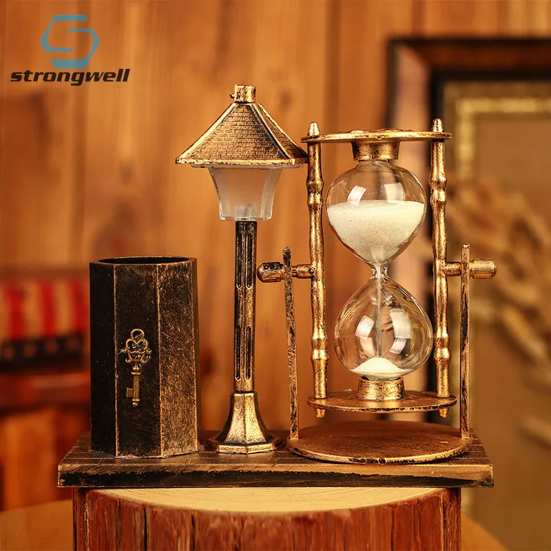 Strongwell European Retro Hourglass Night Light Multifunction Sandy Table Lamp Home Decorations Accessories Modern Birthday Gift LJ200904