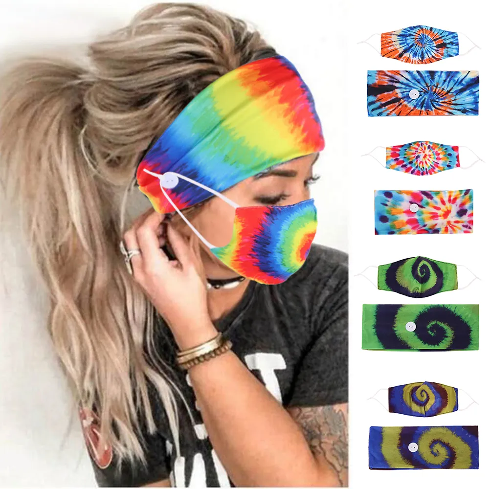 Tie-boya Saç Bandı Maskeleri Seti Spiral Desen Düğme Karşıtı Tasma Saç Yüz Başörtüsü Aksesuarları Hareketi Elastik Tasarımcı Kafa KKA2093 Maske