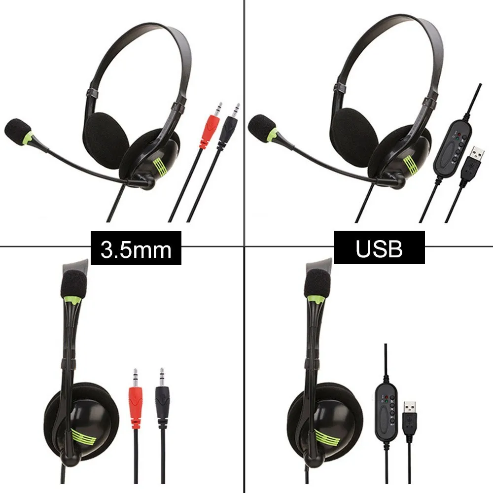 Wired Gaming Headset Gamer USB 3.5mm Over-Ear Stereo Headphones Earphone With Mic for Laptop Computer PC