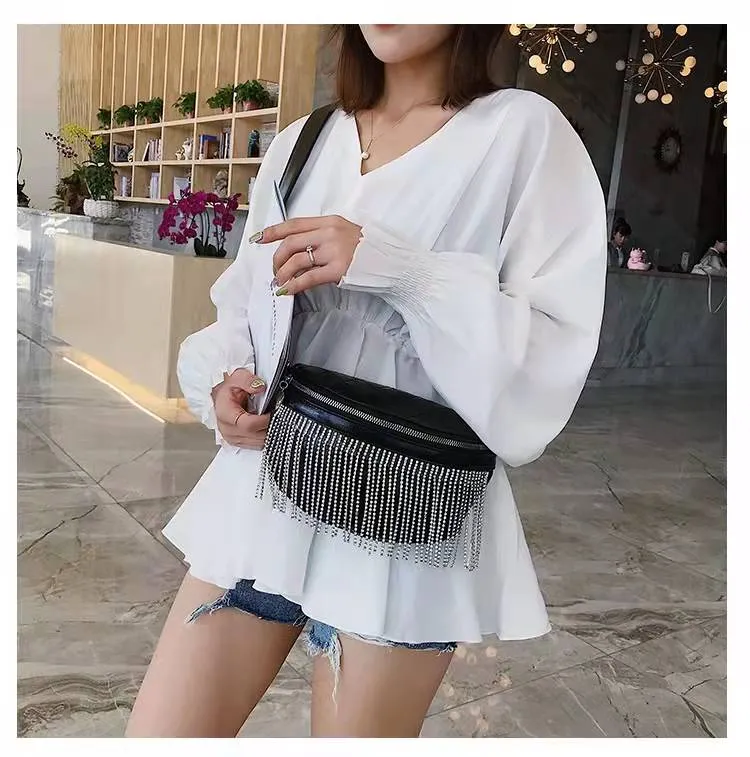 Luxury Cross Body Messenger bag for women Fashion Rhinestone fringe Waist bag Soft leather Designer shoulder bags Diamond Lattice Shiny HBP Satchel clutch bag