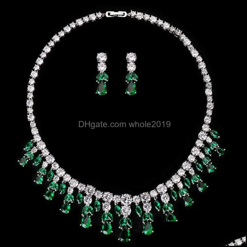 Earrings & Necklace Luxury Bling Brilliant Black Shiny Cubic Zircon For Women Bijoux Wedding Bridal Jewelry Sets Dress Accessories