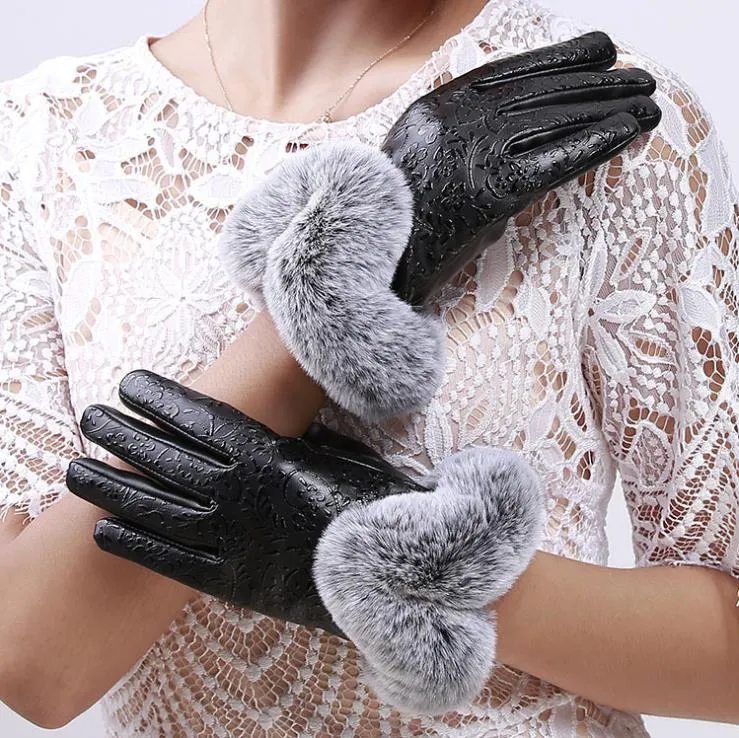 Women Golve touch screen Winter Plush Gloves Fur Warm Gloves Solid Color Cotton Warmer Smartphones Driving Glove luvas female winter gloves