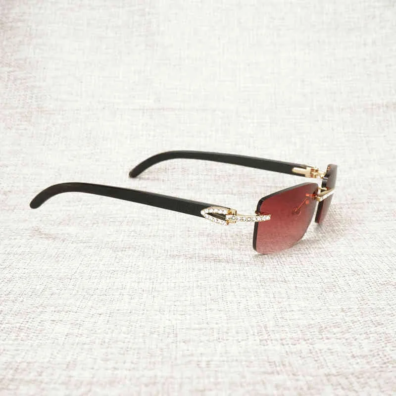 2022 Fábrica Atacado de Alta Qualidade Vintage Rhinestone Rimless Homens Natural Búfalo Chifre Madeira Pedra Pedra Sol Mulheres para Tons ao ar livre Oculos