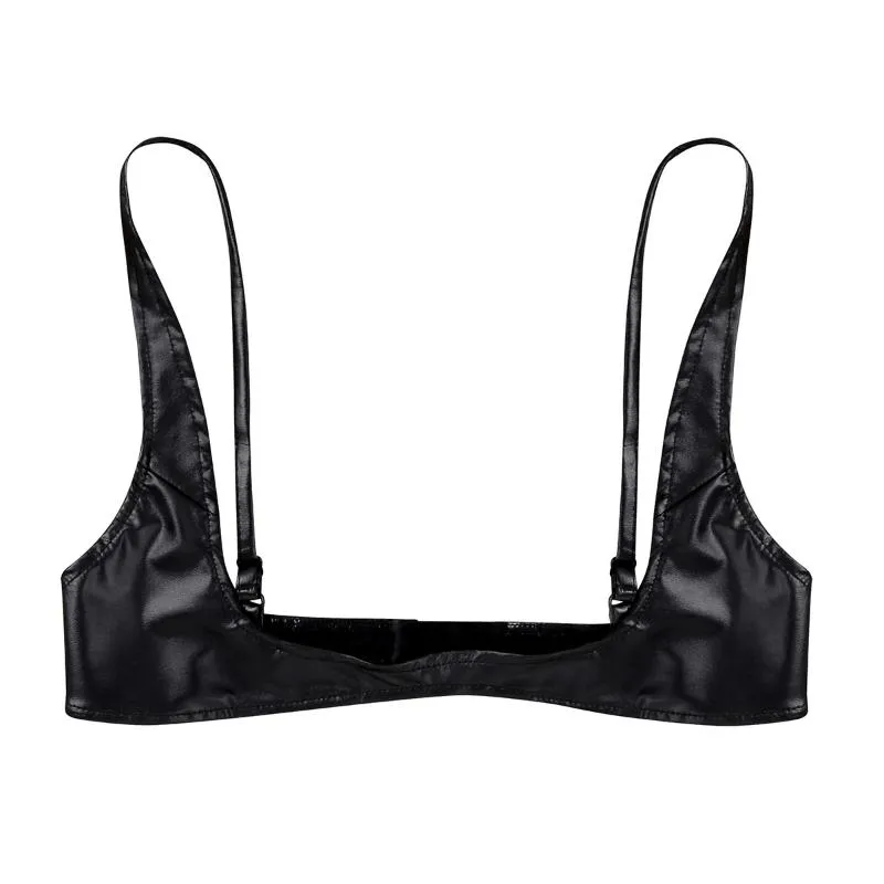 Bras Womens Erotic Lingerie Cupless Shelf Bra For Sex Faux Leather