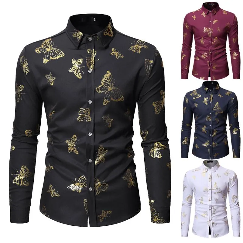 Mode Herren Langarm Malerei Hemd Hemd großer Butterfly Casual Top Luxus Kurzarm Baumwolle Stylische Hemden#G35