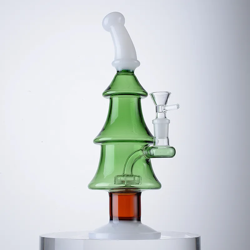 Xmas Tree Glass Bongs Hookahs Showerhead Perc Bong Mini Små oljer Rigar DAB Rig 14mm Joint Christmas Style Vattenrör med skål WP2112