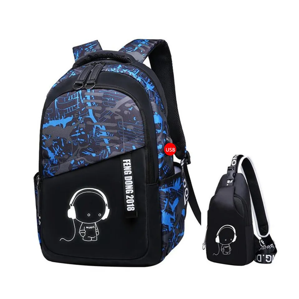 School Backpack Set For Boys Bookbag Sports Shoulder Bag Chest
