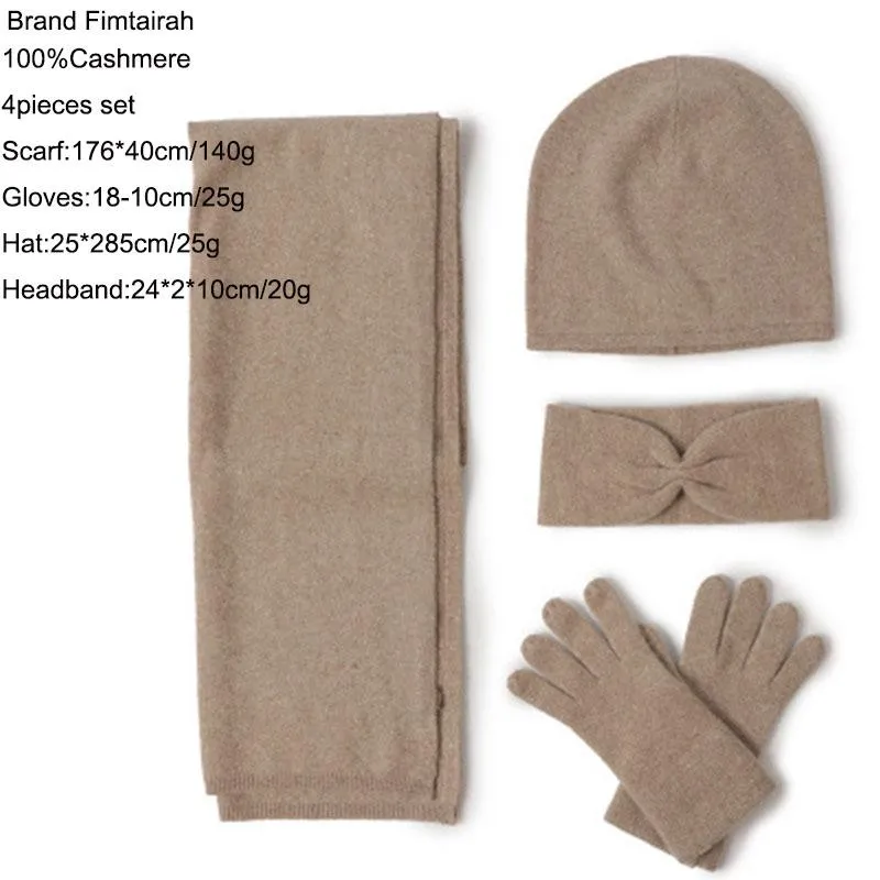 Quatro peças jogos do warm 100 Cashmere Hat Cachecol Luvas Headband Inverno Mulheres 2020 Fábrica Outono E Inverno Nova malha Sólidos