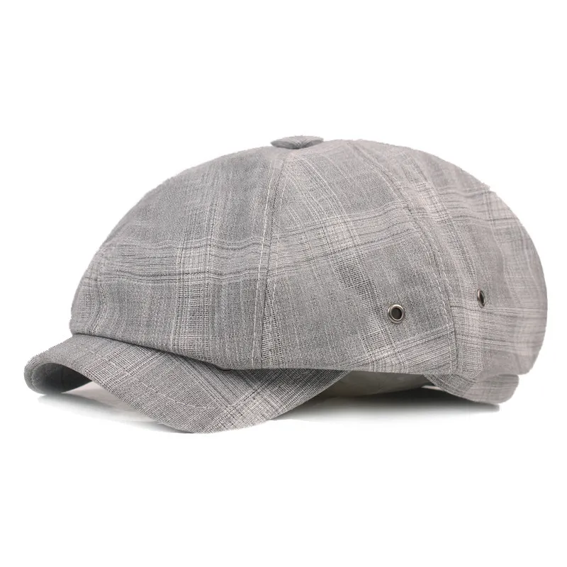 British Retro Plaid Octagonal Hat for Men Spring and Autumn Cotton Blends Peaked Cap Casual Outdoor Unisex Sunbonnet