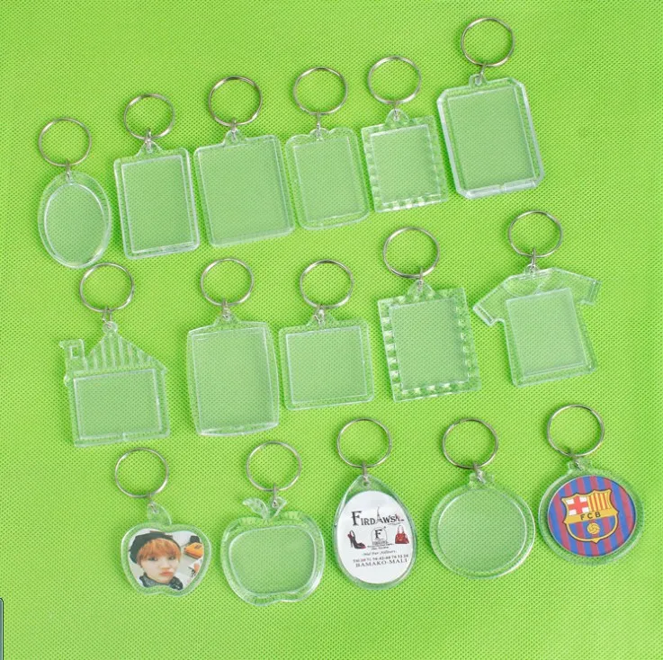 DIY Acrylic Blank Photo Nyckel Kedjor T-shirt Form Key Kedjor Infoga Foto Key Rings 15 stilar