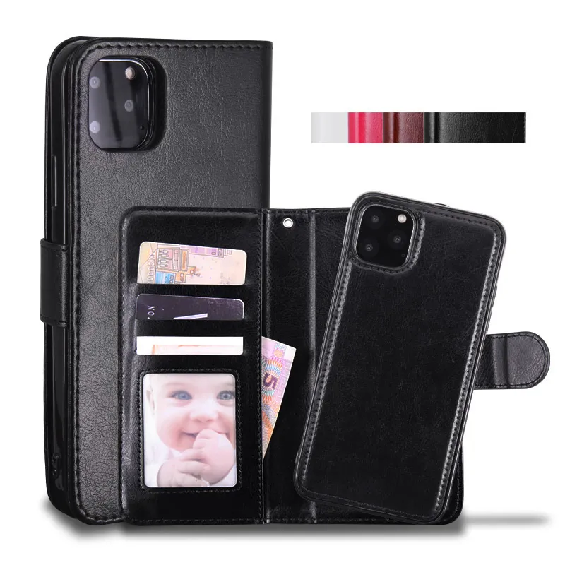 Cyberstore Phone Case Etui portefeuille en cuir Magnétique 2in1 Etuis détachables pour iPhone 11 Pro xs Max 7 8 Samsung Note10 S10 Plus