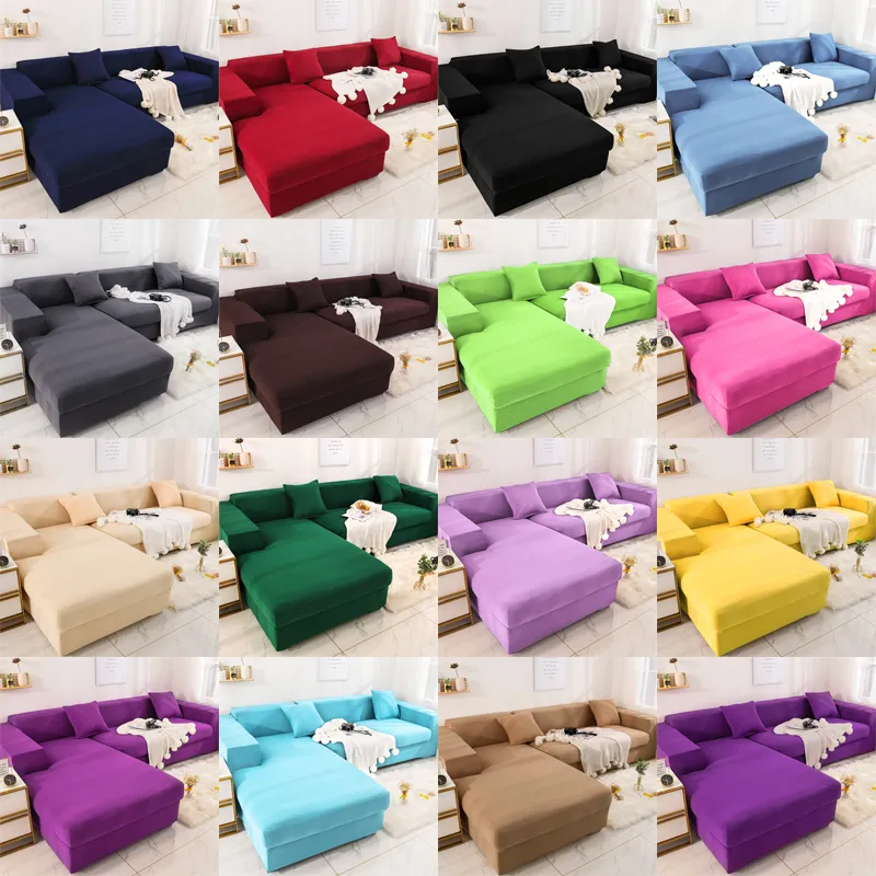 solid colorful sofa covers spandex for living room couch cover corner sofa cover L shape elastic stretch sofa chair cover LJ201216