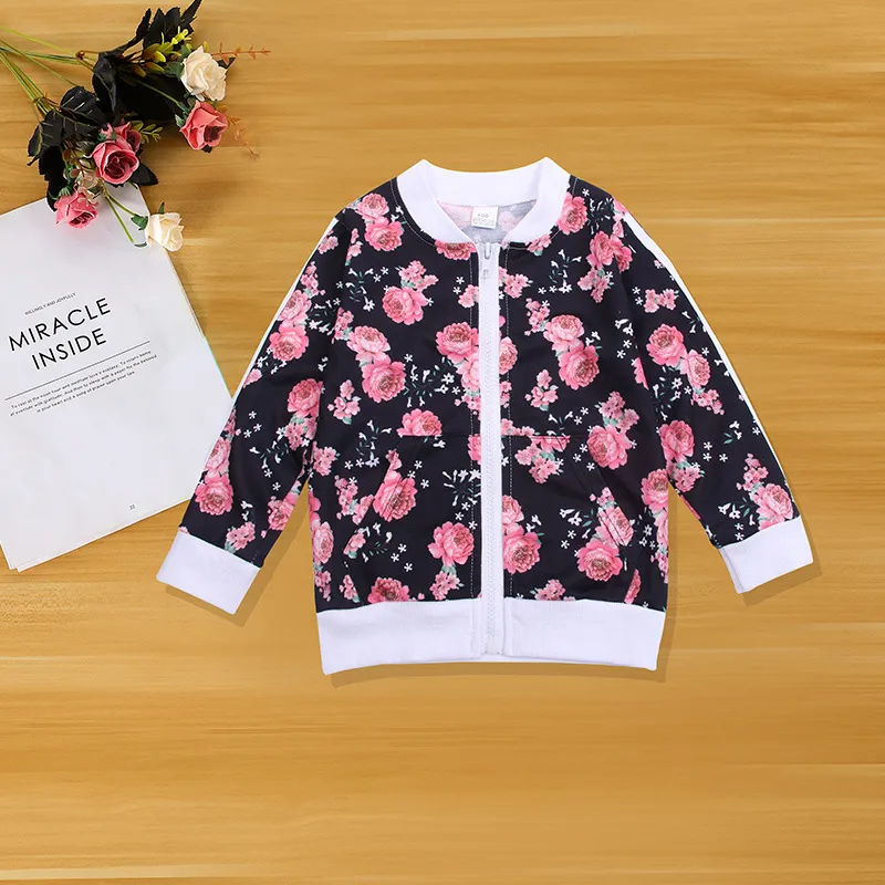 Impressão floral da criança meninas roupas de inverno conjunto bebê menina boutique crianças roupas esporte terno hip hop menina fatos de treino zip upx1019