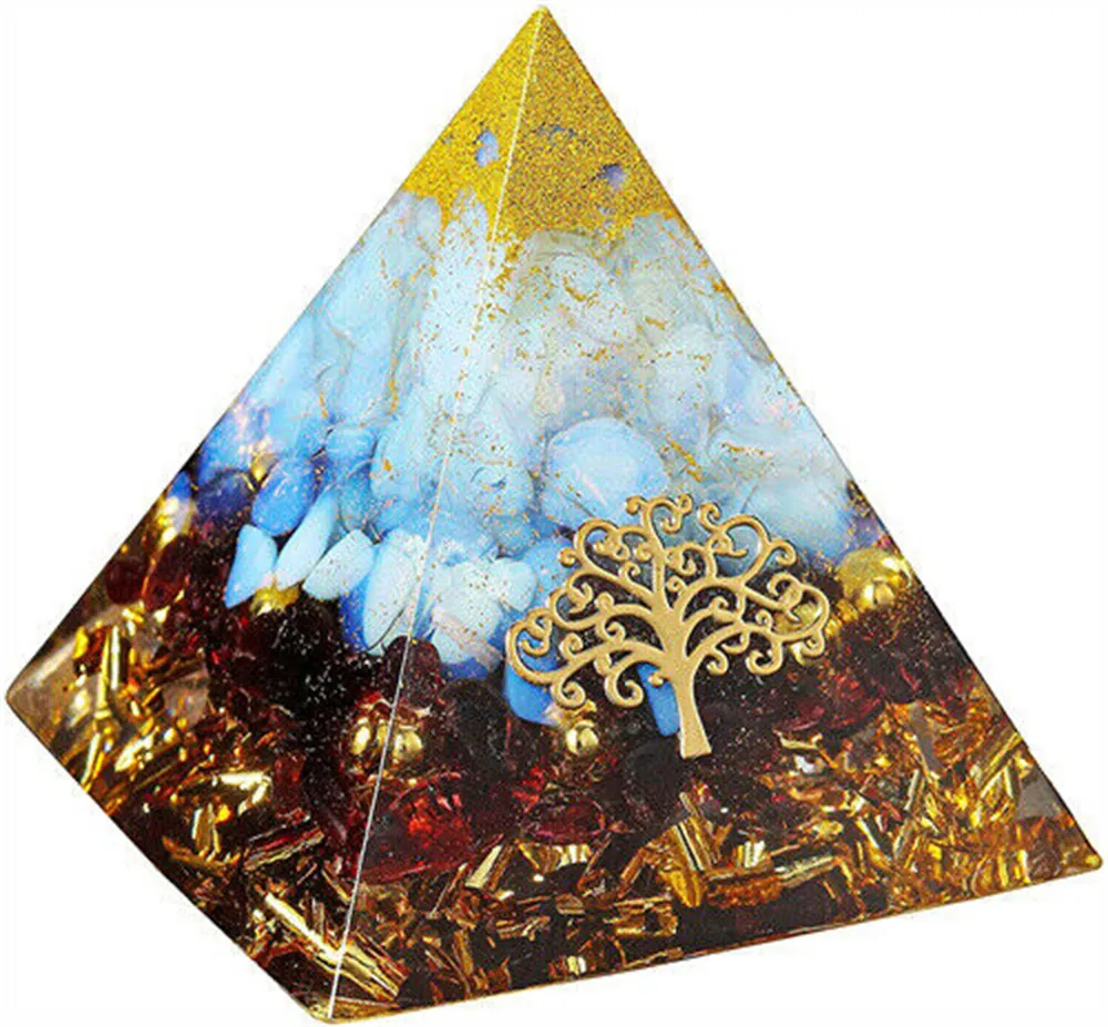 Fleur de Vie Orgone Pyramide 7 Cristaux de Guérison Chakra Pierre Précieuse