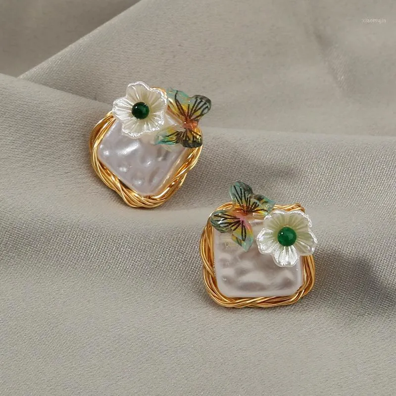 Stud Hand-wrapped Original Baroque Imitation Pearl Female Earrings, Fresh And Wild Ins Small Butterfly Flower Earrings