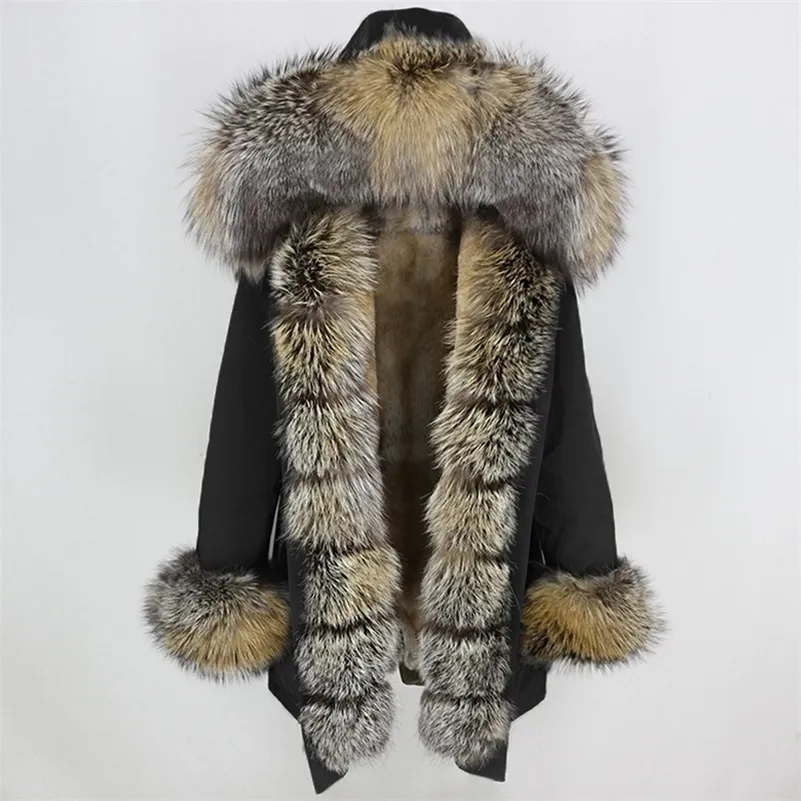 oftbuy 방수 긴 파카 겨울 자켓 여성 진짜 모피 코트 자연 여우 모피 칼라 후드 두꺼운 따뜻한 streetwear 분리형 새로운 201103