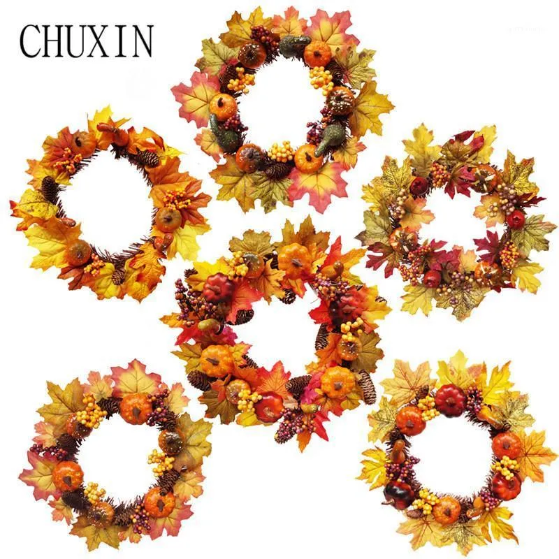 Decorative Flowers & Wreaths Autumn Color Artificial Pumpkin Leaf Wall Hanging Wreath Home Halloween Harvest Festival Christmas Decoration D