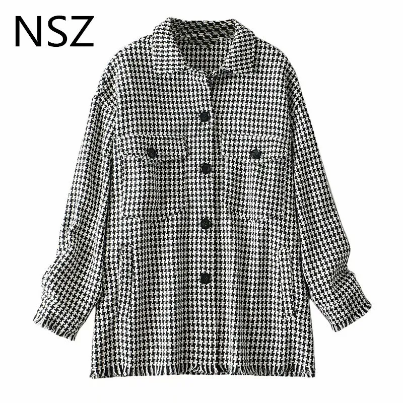 NSZ femmes surdimensionnées noir et blanc pied-de-poule veste en tweed automne chemise à carreaux manteau à carreaux surchemise vêtements d'extérieur chaketas mujer 201027