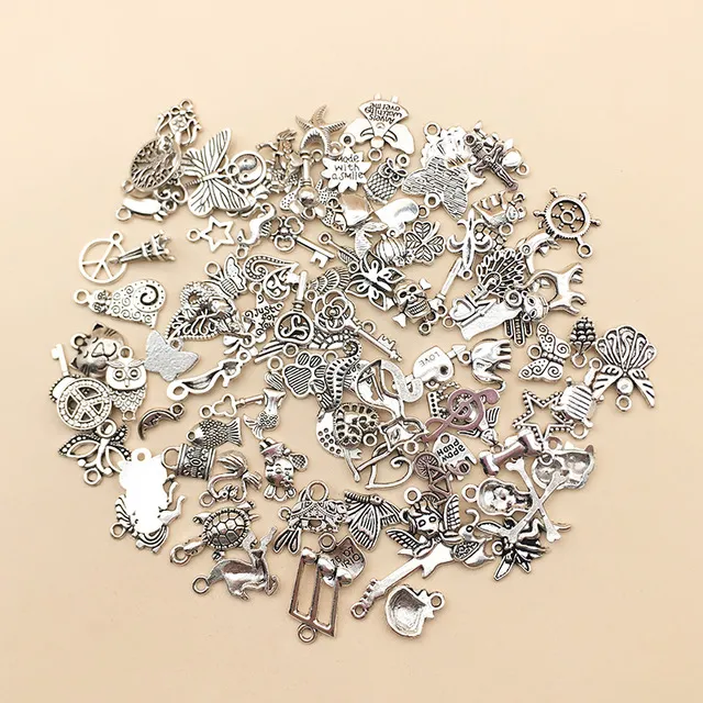 100Style Antique Silver Plated Alloy Big Hole Charms Spacer Perlen Fit Pandora Armband DIY Juwely Halsketten Anhänger Charms Beads2439