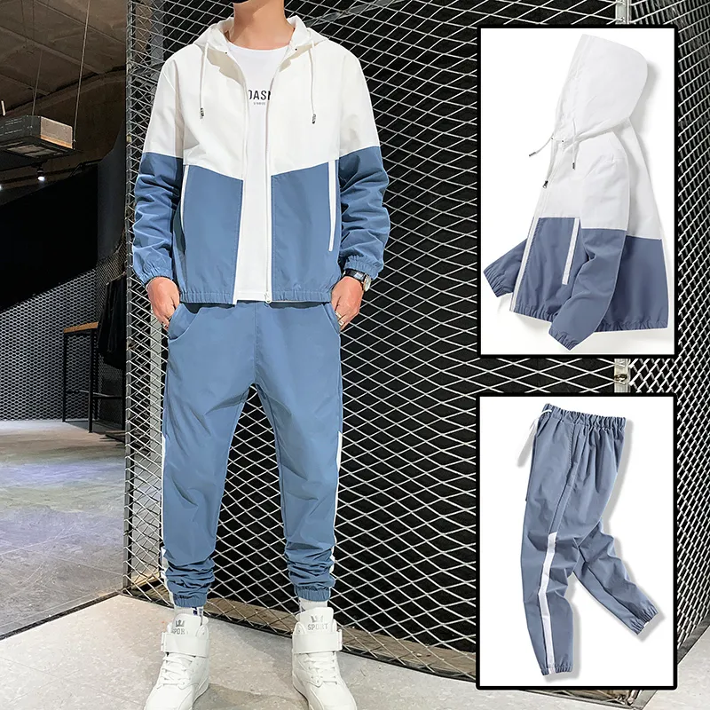 Tuta hip-hop Set maschile Tute da ginnastica Tuta da uomo Tuta da uomo Set pantaloni Tasche con cerniera Capispalla 2 pezzi Giacca + pantaloni 220226