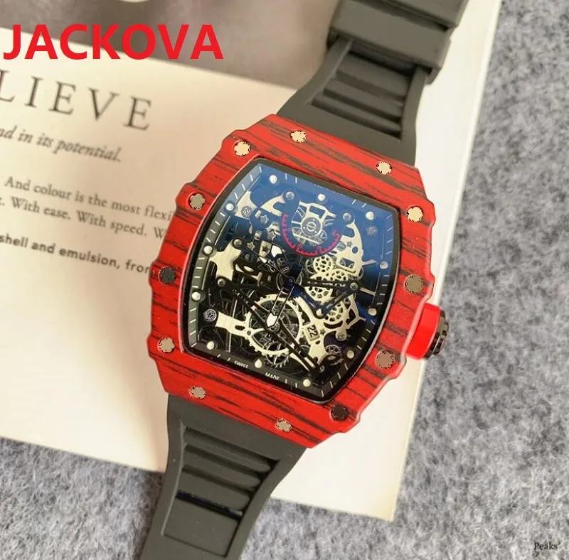 Top Luxury Mens Watch 43mm Cuarzo Cronógrafo Esqueleto Diseñador Reloj de pulsera Iced Out Hip Hop Correa de goma Deporte Hombres Mujeres Relojes masculinos Star Choice Regalo de Navidad