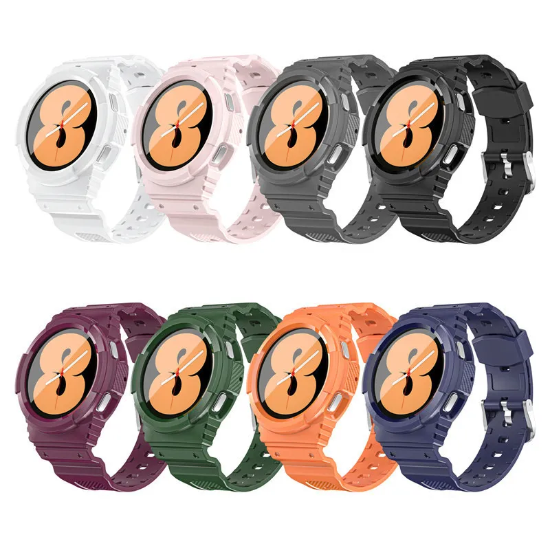 För Samsung Galaxy Watch 4 40mm 44mm Kolfibermönster Mjuk TPU Silikon Sport Protective Case Band Strap Cover