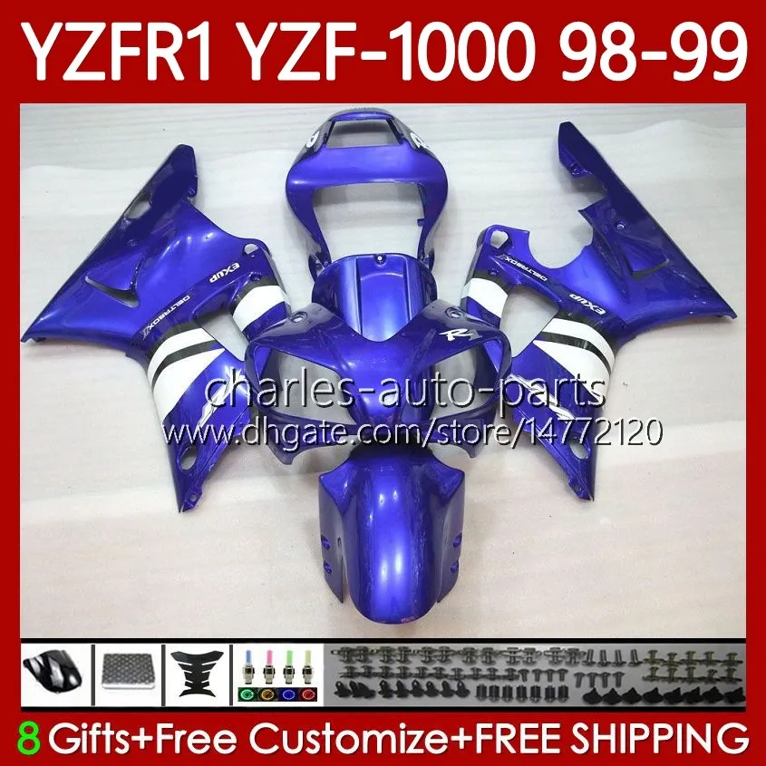 Kit corpo OEM per YAMAHA YZF-1000 YZF-R1 YZF 1000 CC R 1 1998 1999 2000 2001 Carrozzeria 82No.115 YZF R1 1000CC 98-01 YZF1000 YZFR1 98 99 00 01 Carenatura moto Blu bianco nuovo