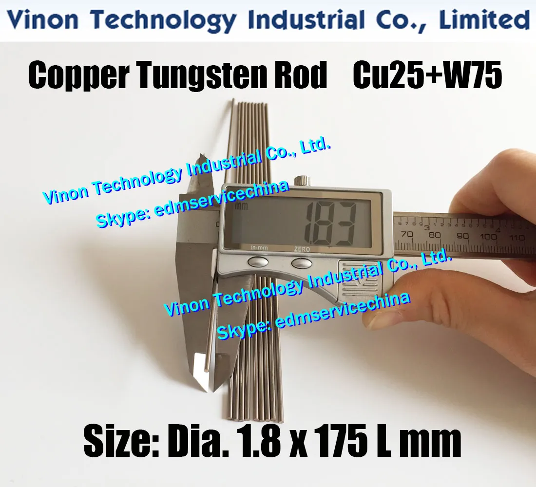 (5pcs 팩) Dia. 1.8x175mm 구리 텅스텐로드 CUW75 (구리 25 % + 텅스텐 75 %) EDM 텅스텐 구리 전극 175mm 길이가 스파크 침식