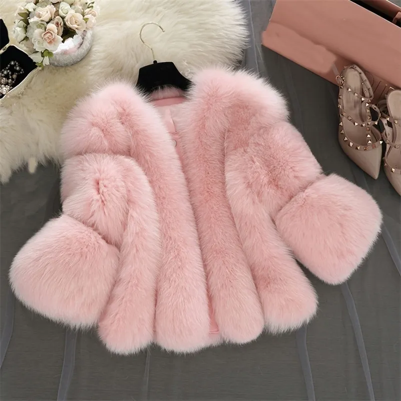 Fux Fur Manteaux S-4XL Femmes Hiver Chaud Blanc Rose Faux Manteau Élégant Épais Vêtements d'extérieur Fausse Veste Chaquetas Mujer 201209