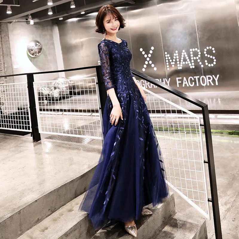 Long Gown for Women Party O-Neck Floor-Length Prom Dress A-Line Sequin Dresses Woman Party Night