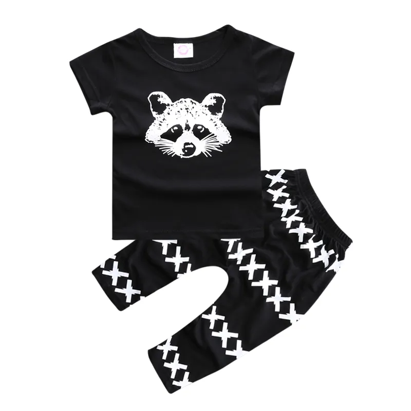 Infant Baby Clothing Sets boy clothes set kids Spring Autumn Outfits Set black love shirt +Black and white striped pants