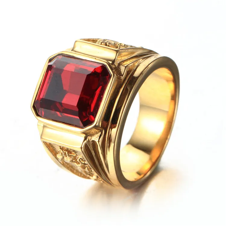 Mode heren 316L roestvrij staal gouden draak sieraden klassieke ontwerp dierlijke ringen met kwaliteit rood blauw groen zwart vierkant strass