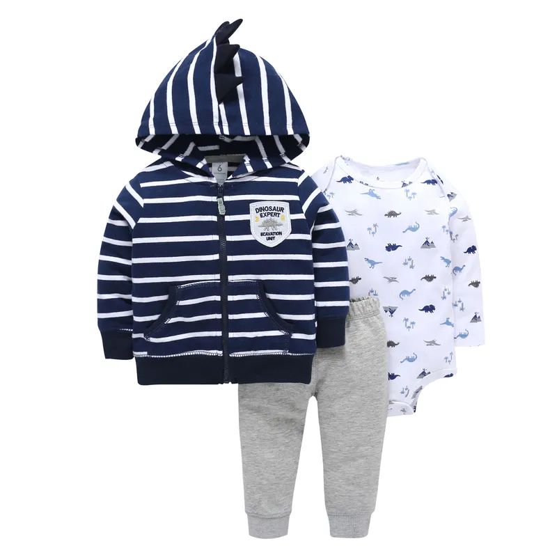  autumn winter baby clothes cotton stripe coat+long sleeve romper+pants 3PCS baby boy tracksuit baby girl outfits