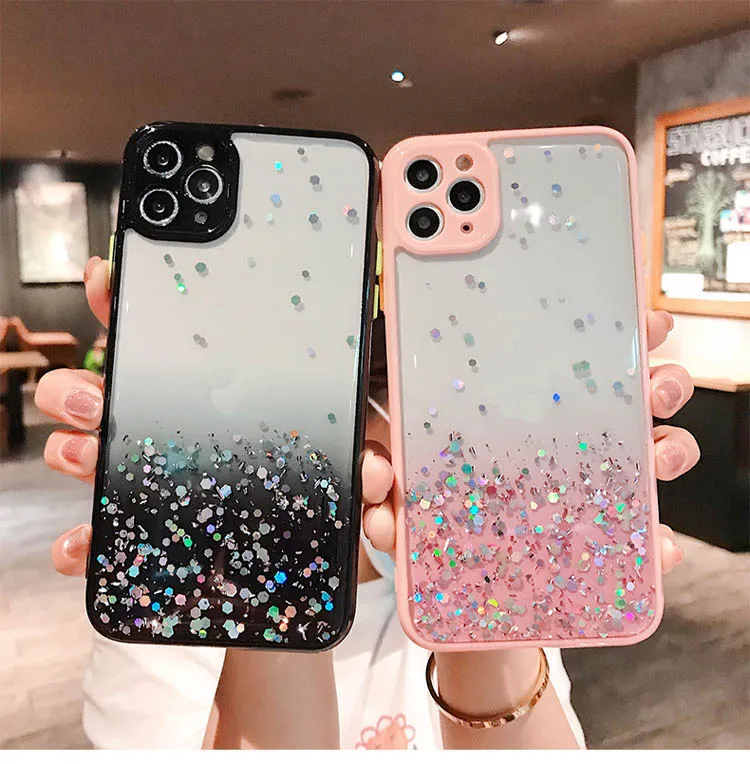 Casos de telefone coloridos de gradiente de bling estojo PC TPU para iPhone 14 13 12 11 Pro x xr xs max luxuoso Cristal Crystal Cover