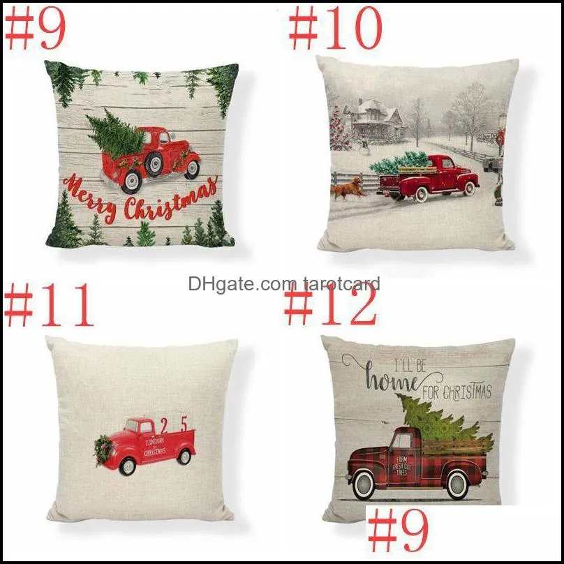 Pillowcase Xmas Red Car Printing Pillow Covers Christmas Tree Throw Pillow Case Sofa Couch Cushion Cover Christmas Decoration