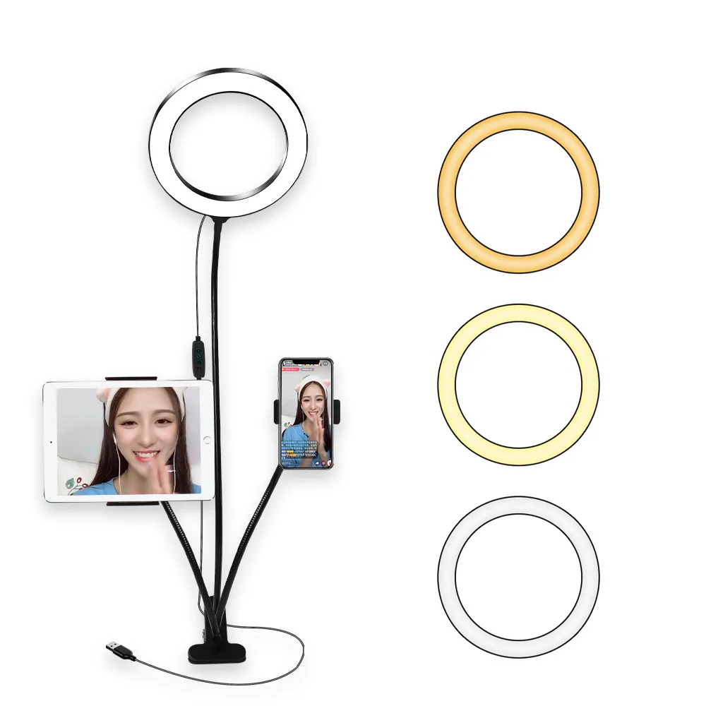 8inch Ring Light Desktop Kit med tablett telefonhållare för smink YouTube Video Live Stream Beauty Selfie Light Lampa för iPad