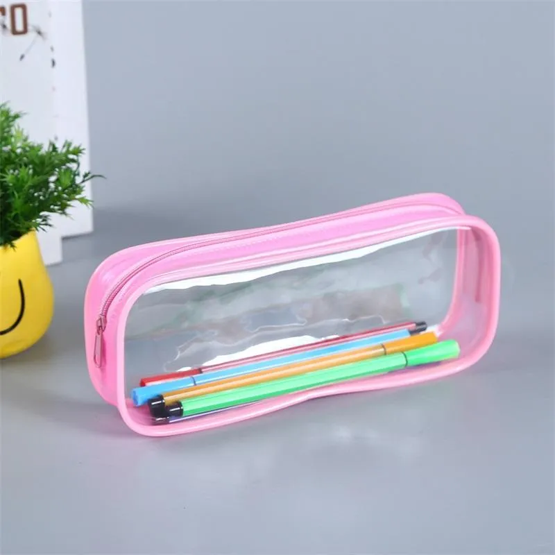 PVC Pen Bag Clear Pencil Case Cosmetic Bag With Zipper Stationery Convenient Student Pencil Bags