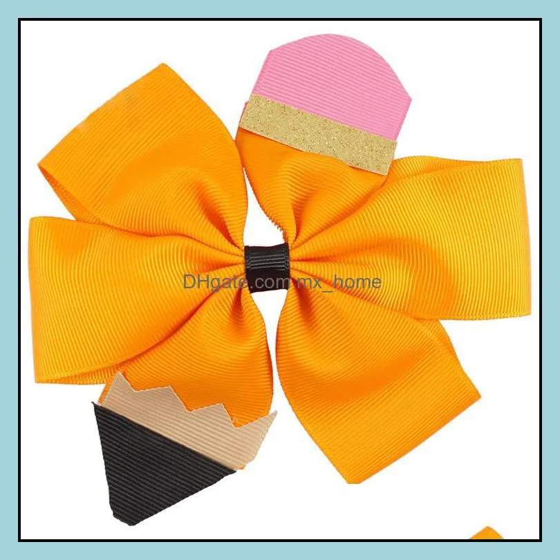 Children bow-knot Hairpin Back to school season baby girls pencil Hair Accessories popular kids Bow Barrettes 4.5-5 inches C643