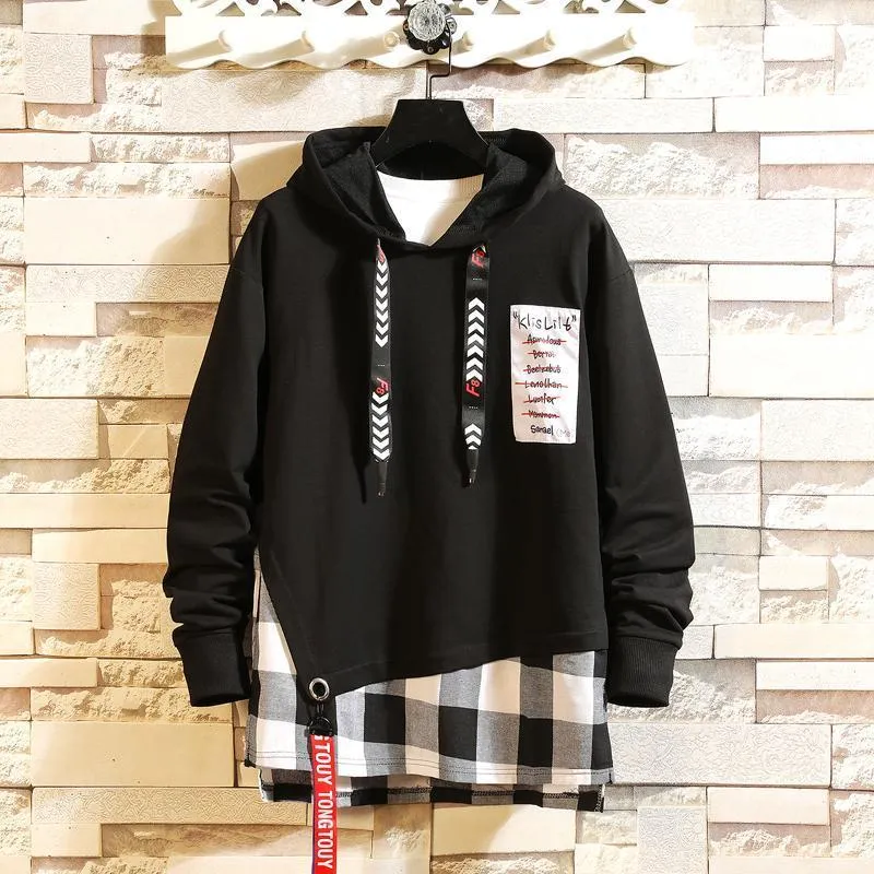 Mens Hoodies Hip Hop Streetwear 남자 인쇄 편지 리본 스웨터 남성 풀 오버 호드 블랙 화이트 한국 Sweetshirts 힙합