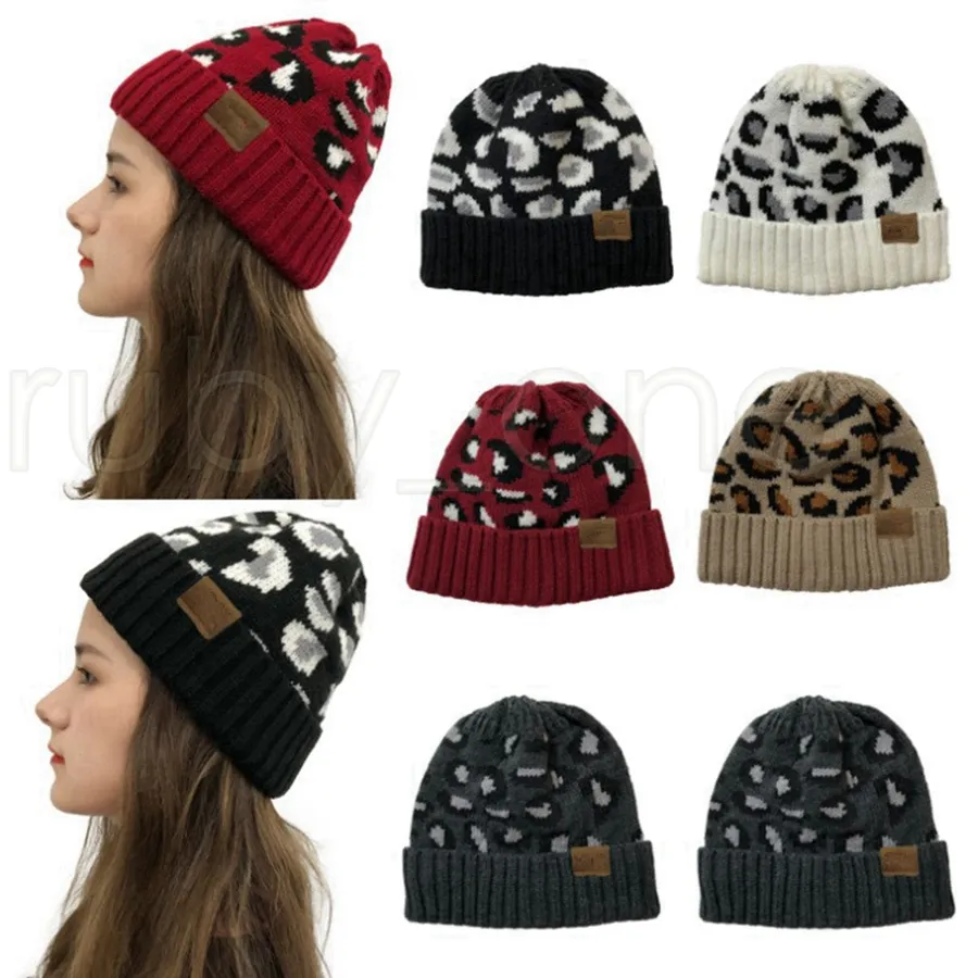 Kadın Leopar Baskı Örme Beanies Moda Açık Kış Sıcak Yün Örgü Şapka Parti Şapkalar Malzemeleri 5styles RRA3746