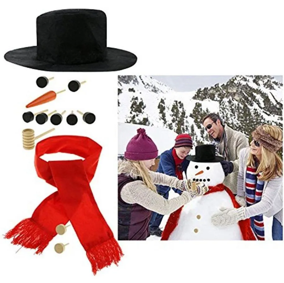 Build Your Own Snowman Making Kit for Kids with Bag, Hat, Scarf, Nose,  Pipe, Eyes, Buttons for Outdoor Winter Toys