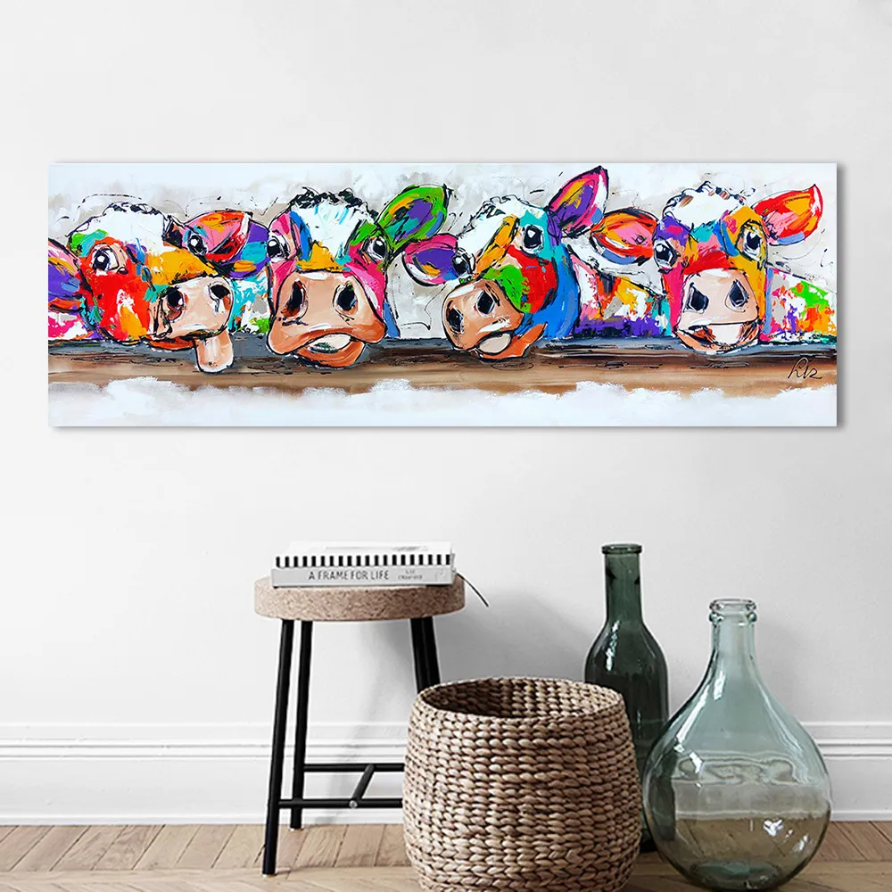 HDARTISAN Vrolijk Schilderij Wall Art Canvas Happy Cows Painting Animal Picture Prints Home Decor No Frame Y200102