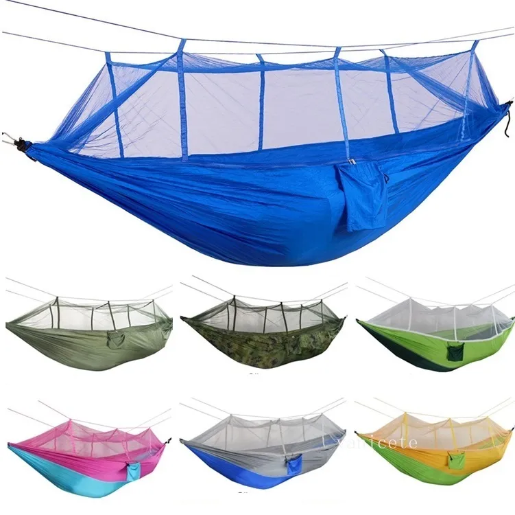 15 Colors 260*140cm Hammock With Mosquito Net Outdoor Parachute Hammocks Field Camping Tent Garden Camping Swing Hanging Bed ZC819