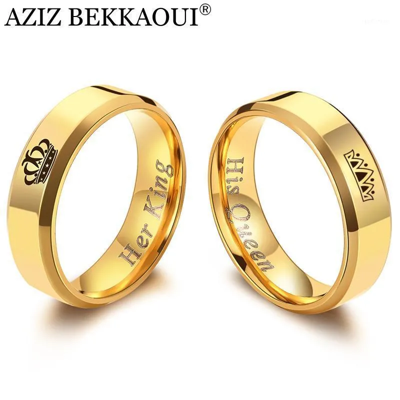 Trouwringen Aziz Bekaoui haar koning zijn koningin paar goud kleur kroon roestvrij stalen sieraden belofte bands drop1