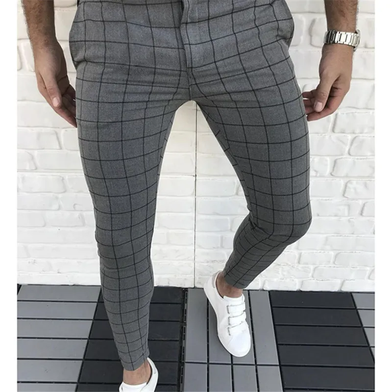 Fashion- Plaid Panelled Designer Pencil Pants Fashion Natural Color Capris  Pants Casual Style Mens Pants Men Clothes