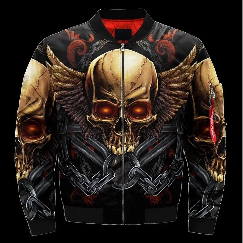 Mens unisex 3d Bomber Jackets Trippy Skull Head Print dragkedja Flight Jacket Casual Unisex Harajuku Women Streetwear Thick Coats 5 220212