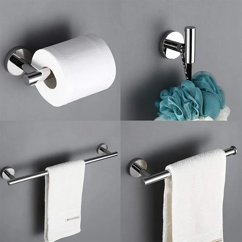 Set Accessori Bagno TURS 3 Pezzi - Porta Carta, Porta Asciugamani, Gancio, Acciaio Inox 304, Oro Spazzolato - Foto 4