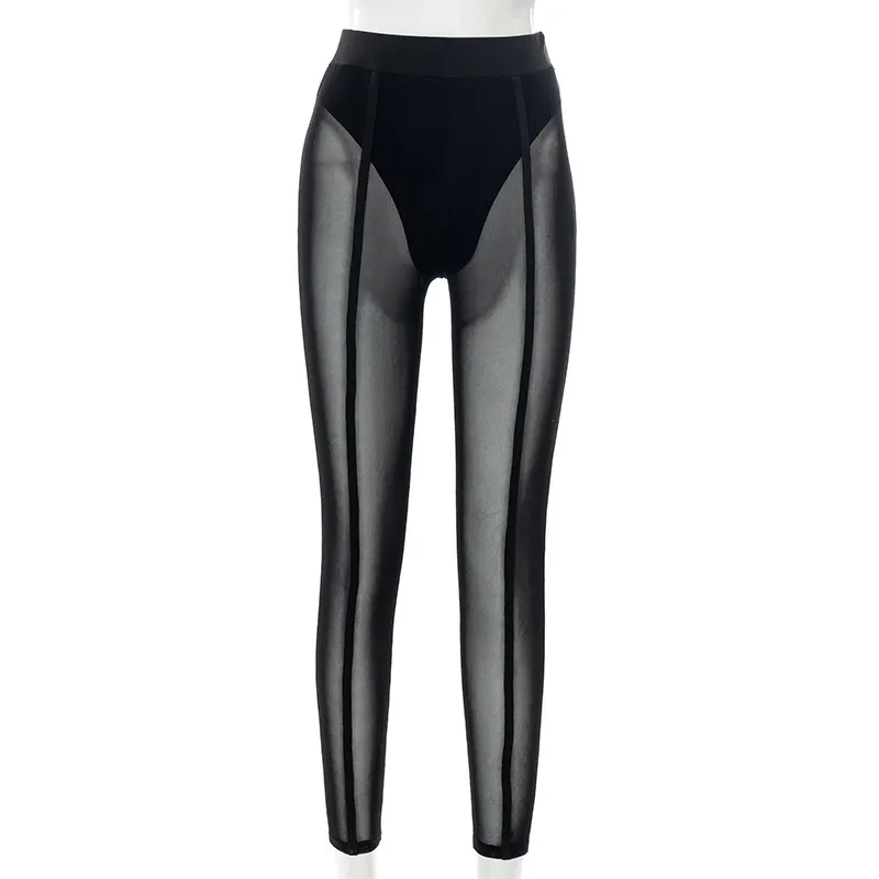 Pantaloni sportivi da donna a matita Mesh Slim Solid Leggings a vita alta Pantaloni skinny da allenamento per yoga Palestra Fitness Legging sexy